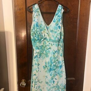 Floral V-Neck Dress in Blue and Green